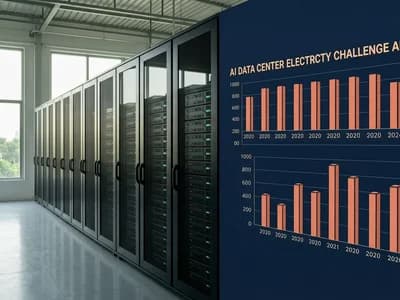 Ilustrasi editorial: Analisis: Pusat Data, AI, dan Tantangan Pasokan Listrik Rendah Emisi